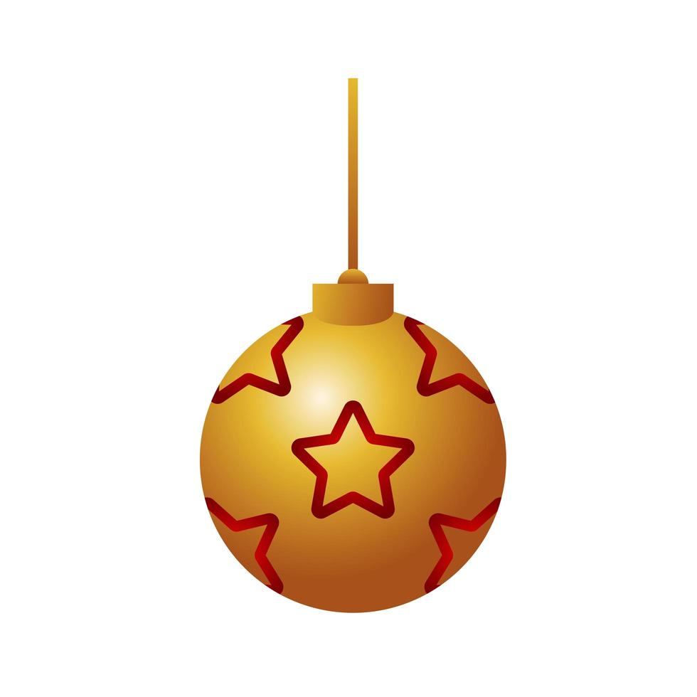 bola dourada feliz feliz natal com estrelas vermelhas penduradas decorativas vetor