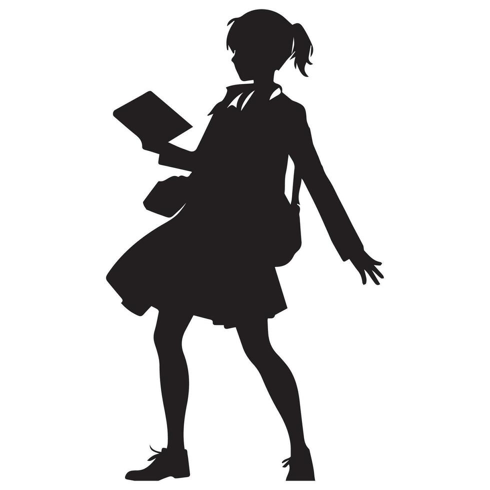 uma menina em pé com livro vetor silhueta