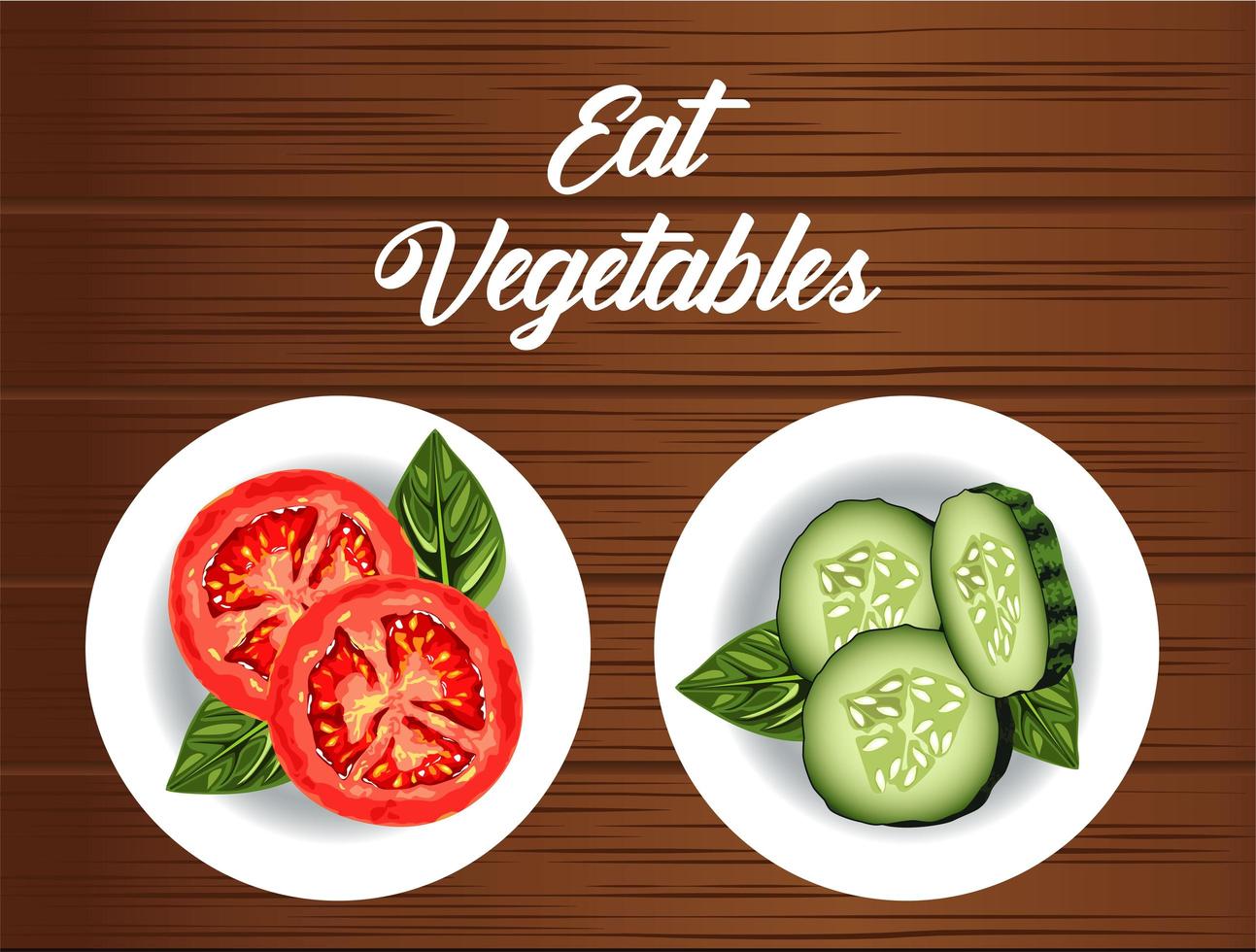 comer vegetais rotulação pôster com comida saudável em pratos vetor