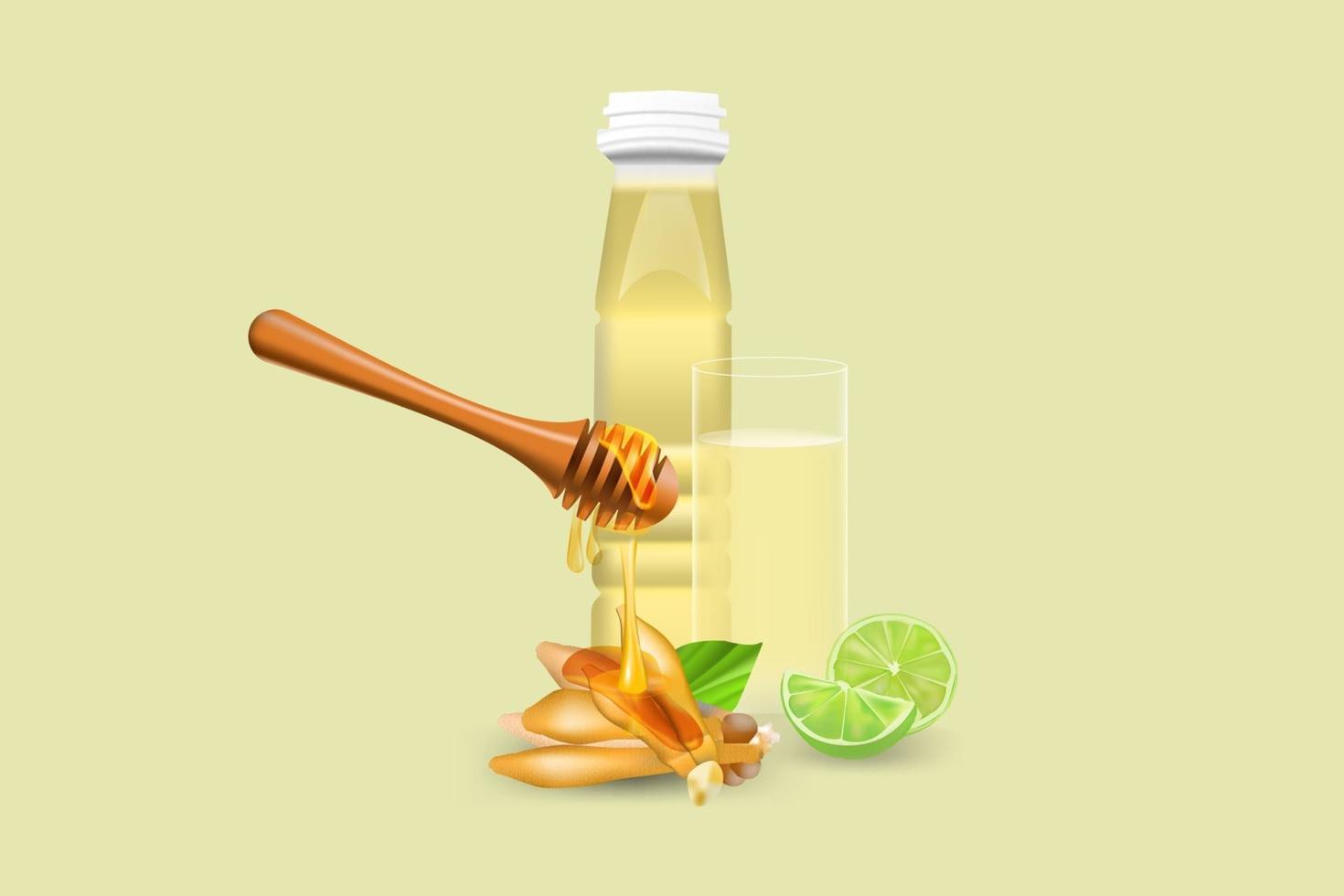 extrato de raiz de dedo com mel e suco de ervas refrescantes de limão vetor