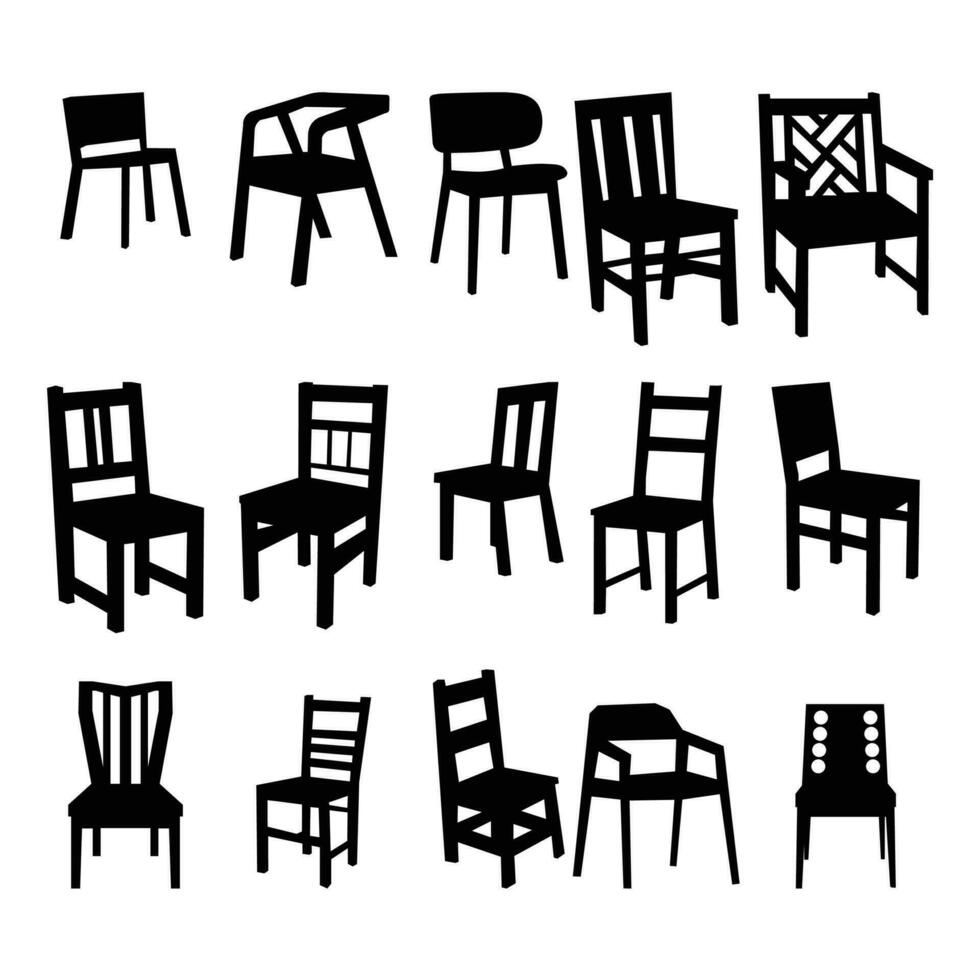 conjunto do vários de madeira cadeiras silhueta vetor, mobília silhueta símbolo vetor