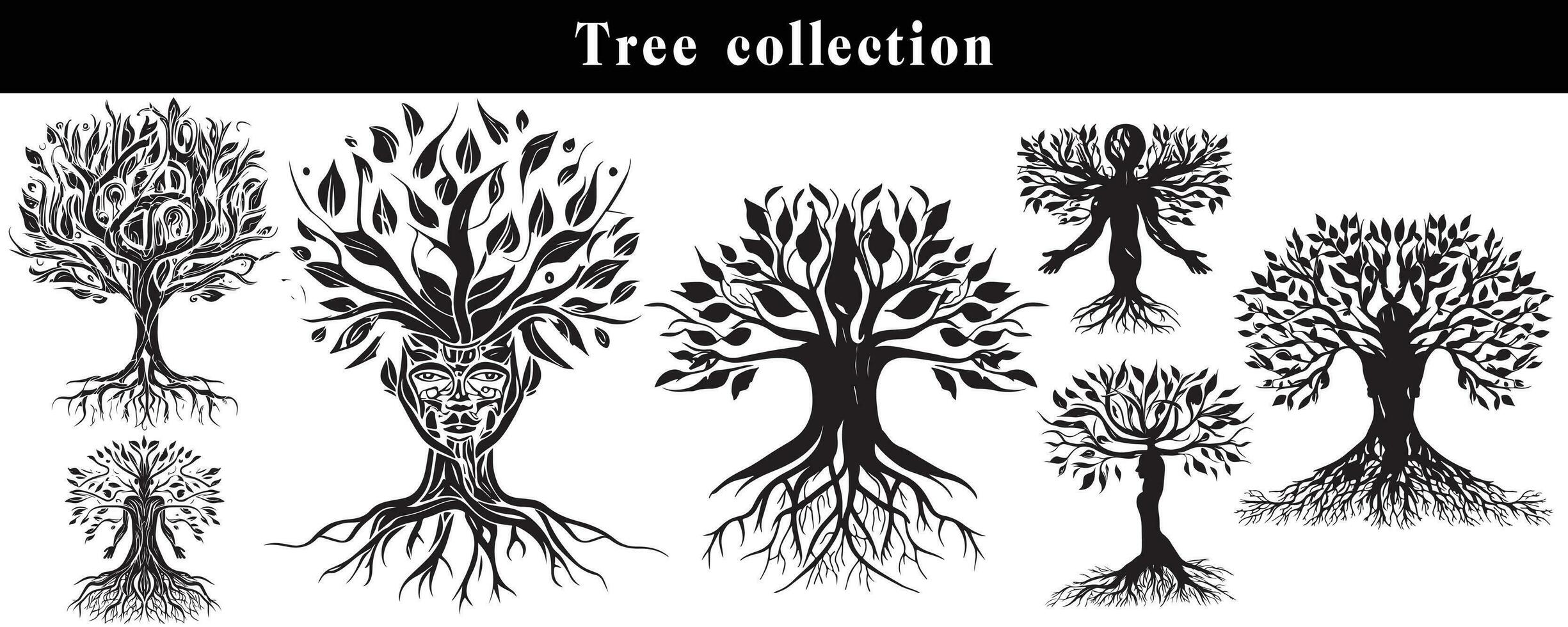 conjunto do silhuetas do árvores Preto e branco árvore vetor definir. árvore silhueta conjunto em branco fundo.