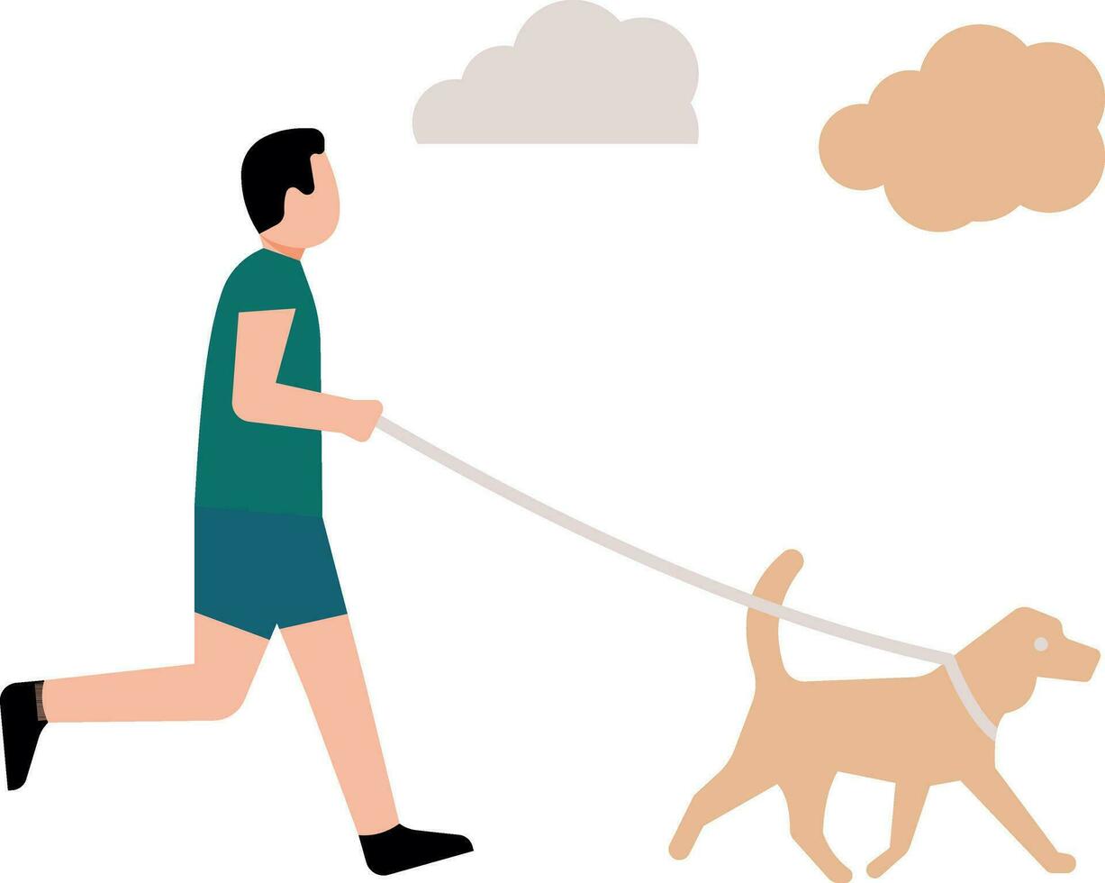 a Garoto é levando dele cachorro para uma andar. vetor