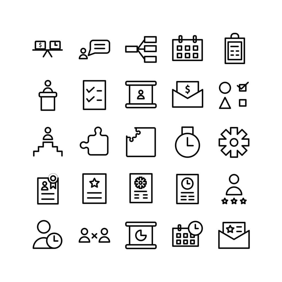 conjunto de ícones de gerenciamento de projeto linha de vetor para site móvel apresentação de aplicativo mídia social adequada para interface de usuário e experiência do usuário