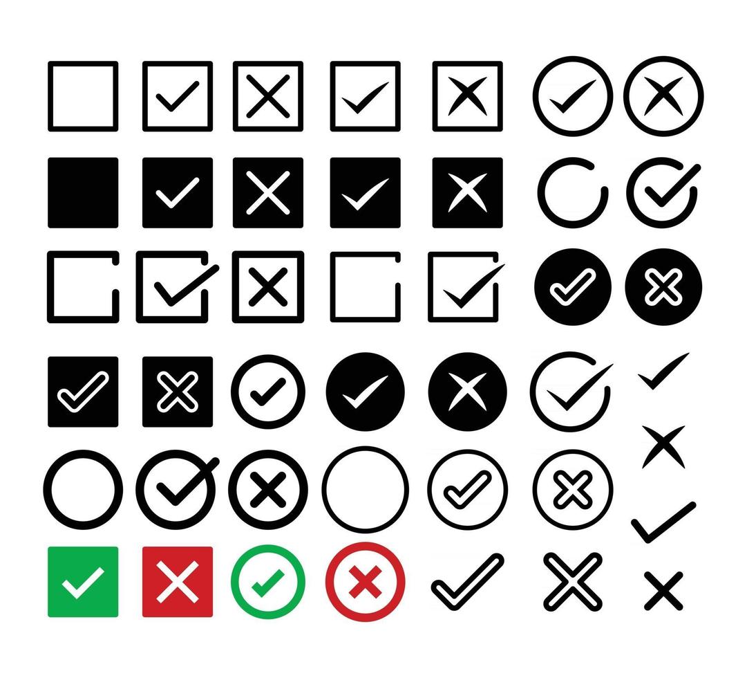 ícone de marca de seleção definir símbolo certo e errado vetor