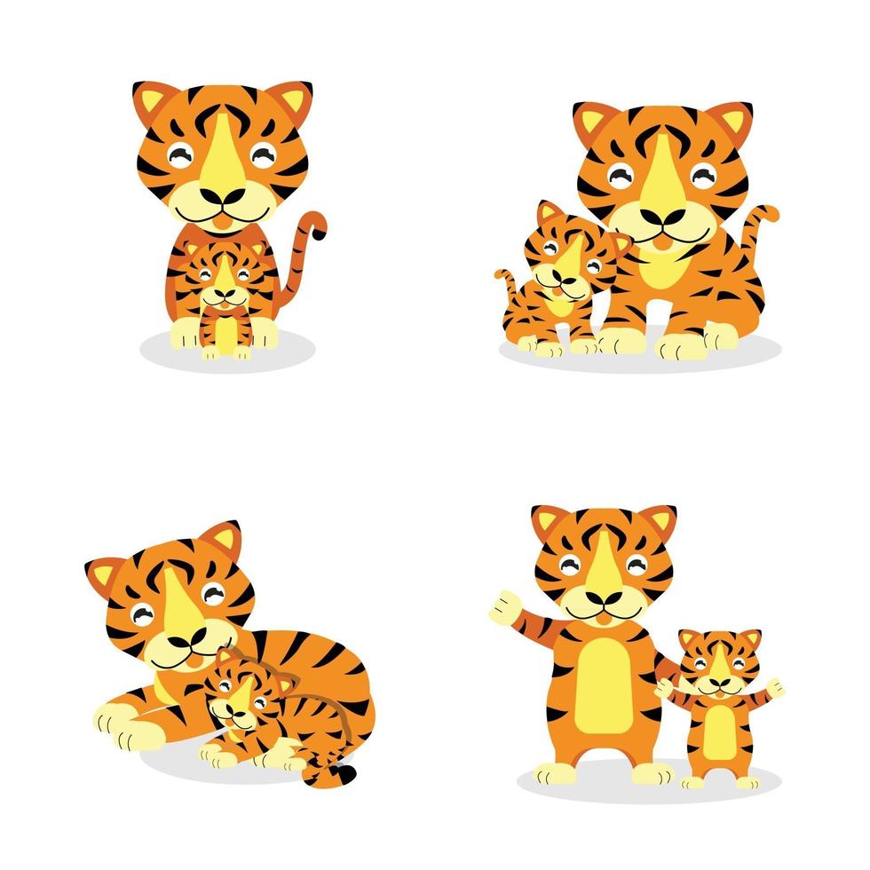 conjunto de desenhos animados de tigre e bebê vetor