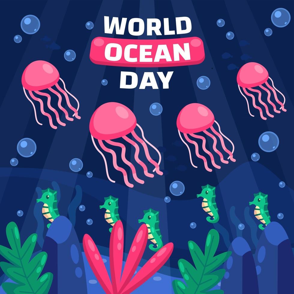 conceito do dia mundial do oceano com animais marinhos vetor