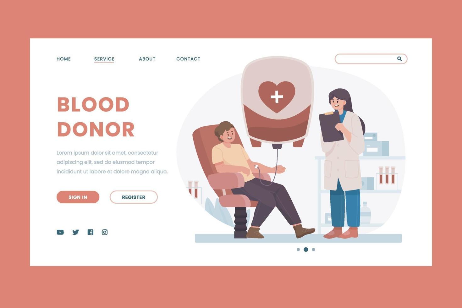 modelo de página de destino de doador de sangue vetor