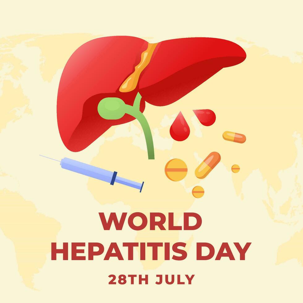 gradiente Projeto mundo hepatite dia com fígado e remédio vetor