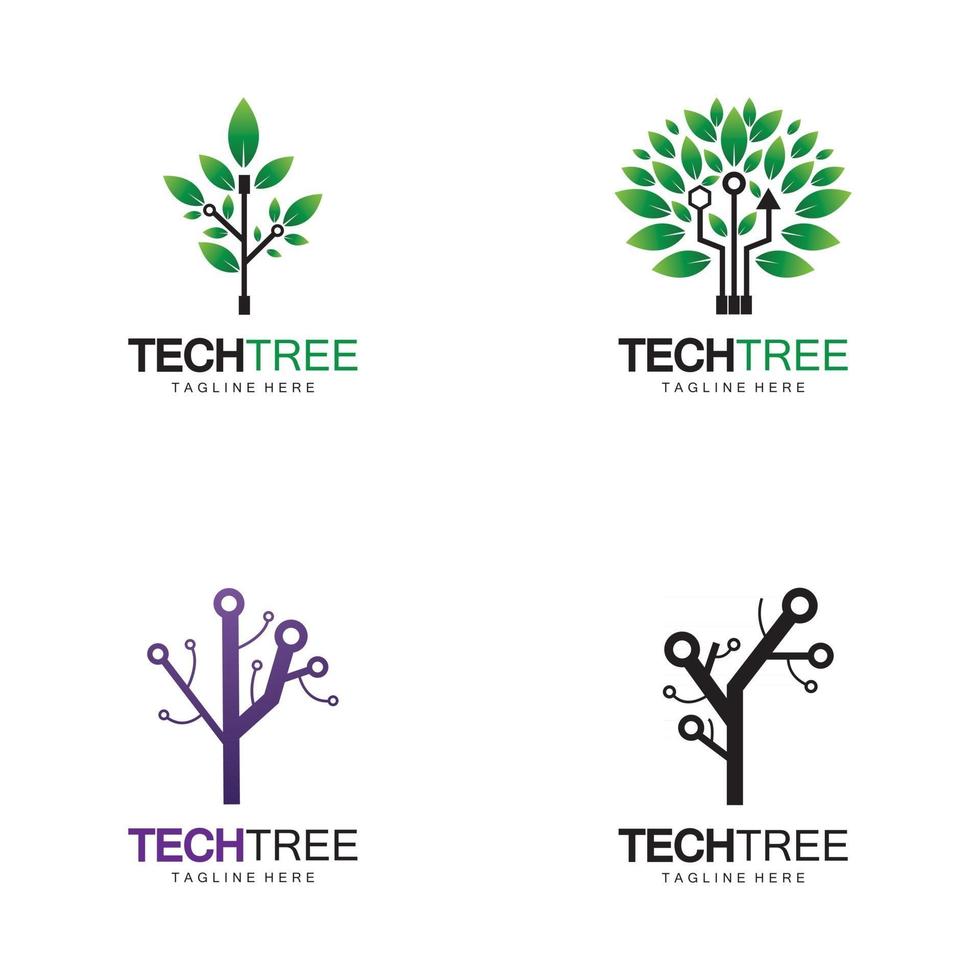 tecnologia do logotipo da árvore da tecnologia tecnologia de rede verde vetor