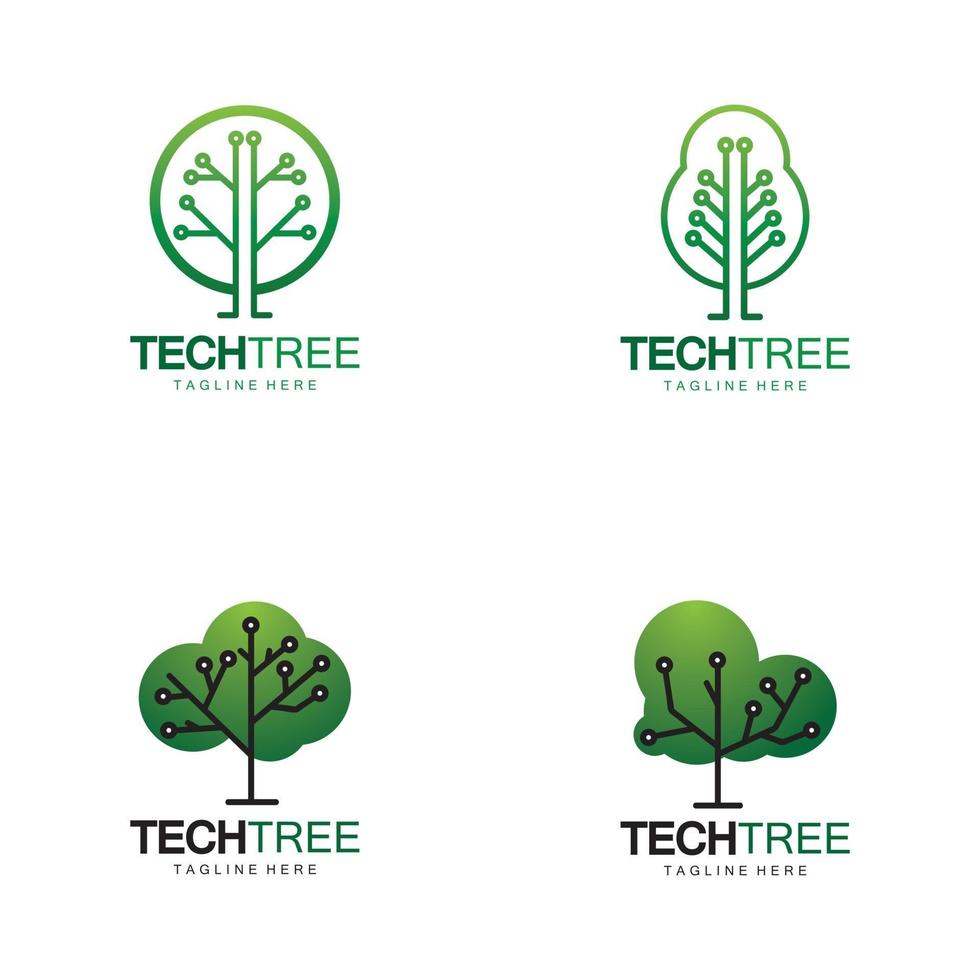 tecnologia do logotipo da árvore da tecnologia tecnologia de rede verde vetor