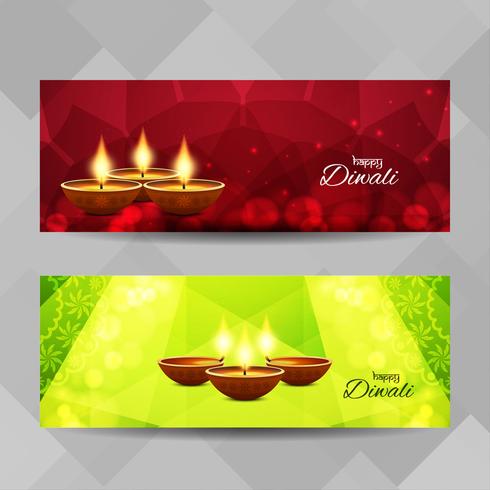 Conjunto de bandeiras de feliz Diwali feliz vetor