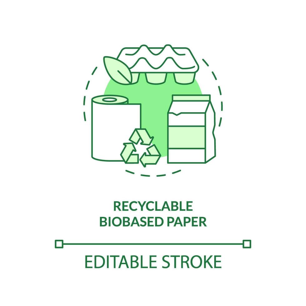 reciclável de base biológica papel verde conceito ícone. alternativo cru materiais. sustentável embalagem idéia fino linha ilustração. isolado esboço desenho. editável acidente vascular encefálico vetor