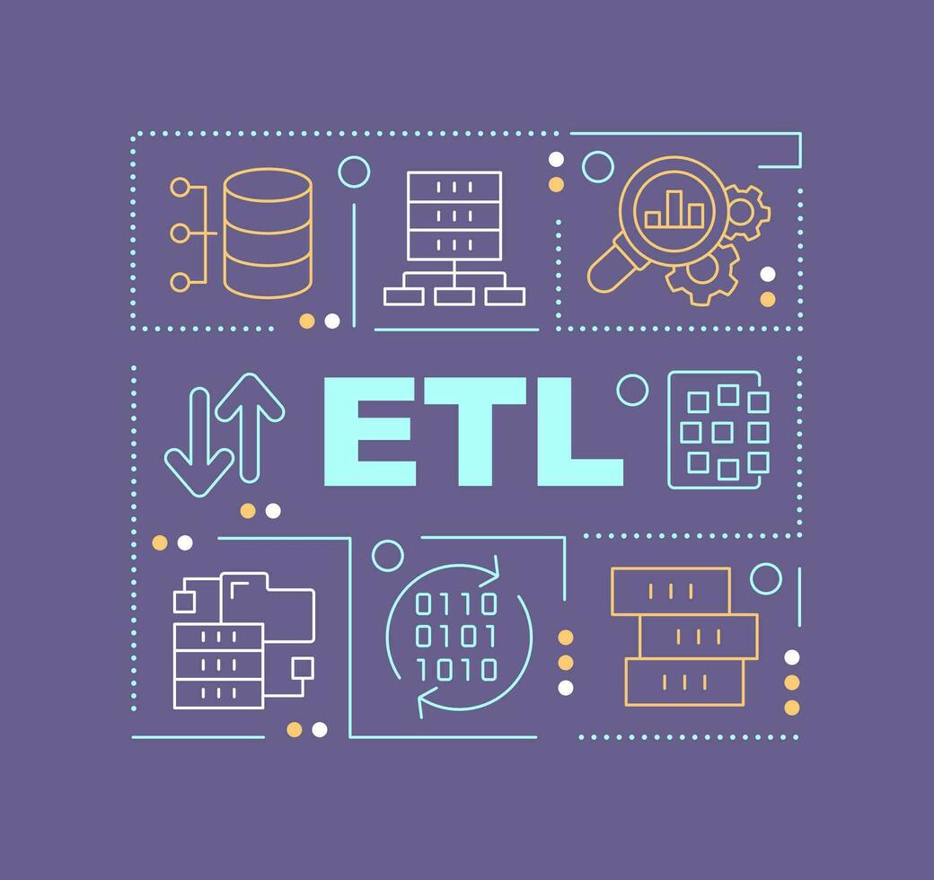 etl palavra conceitos tolet bandeira. base de dados processo. em formação armazenar. infográficos com editável ícones em cor fundo. isolado tipografia. vetor ilustração com texto