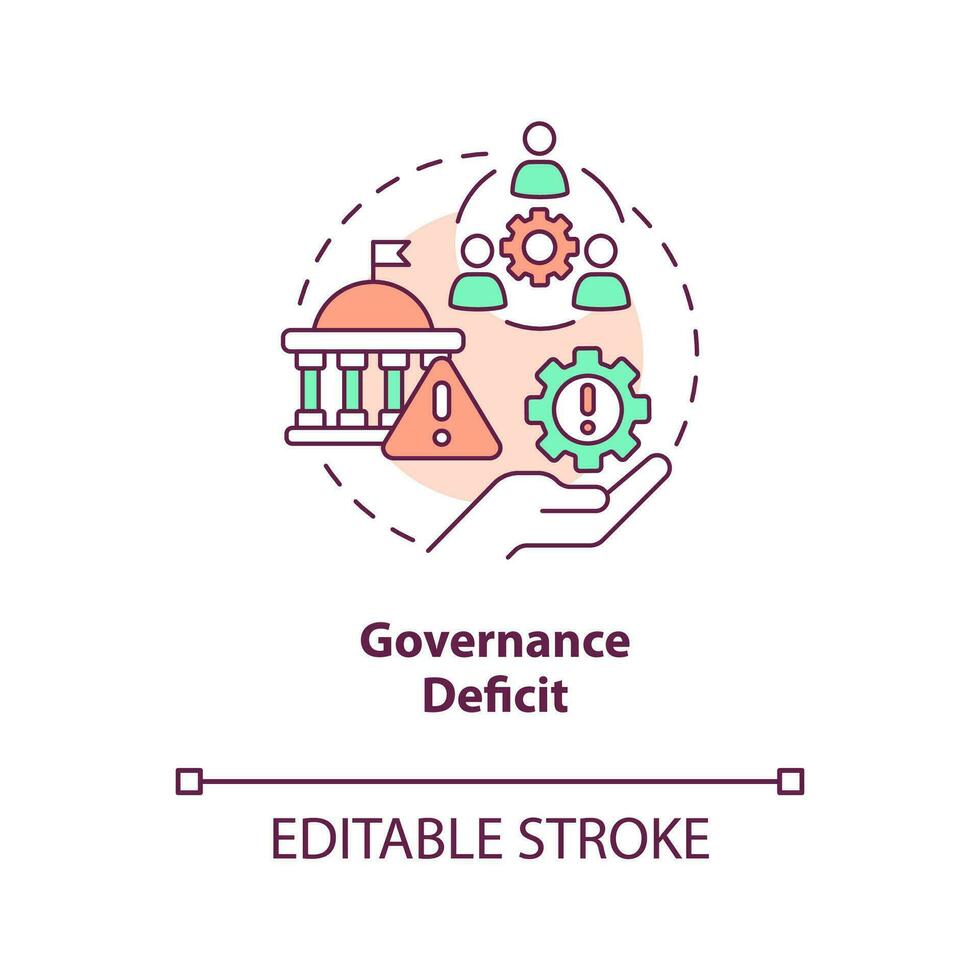 governança déficit conceito ícone. desafio para inclusivo crescimento dentro pobre países abstrato idéia fino linha ilustração. isolado esboço desenho. editável acidente vascular encefálico vetor