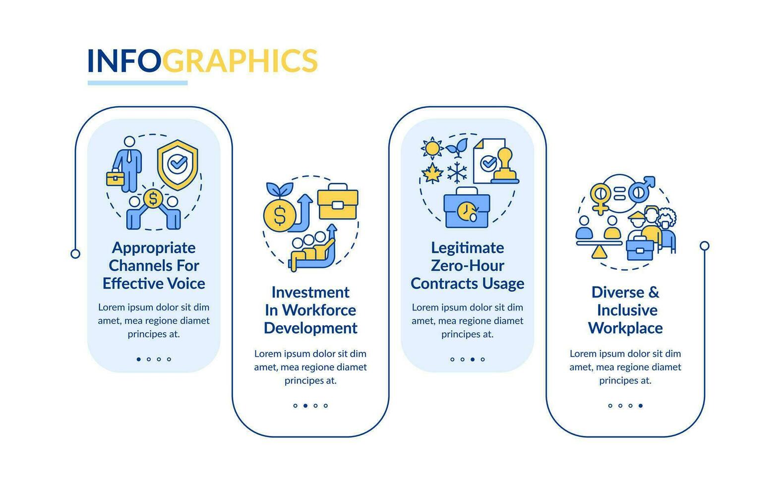 justo trabalhando política retângulo infográfico modelo. social igualdade. dados visualização com 4 passos. editável Linha do tempo informação gráfico. fluxo de trabalho disposição com linha ícones vetor