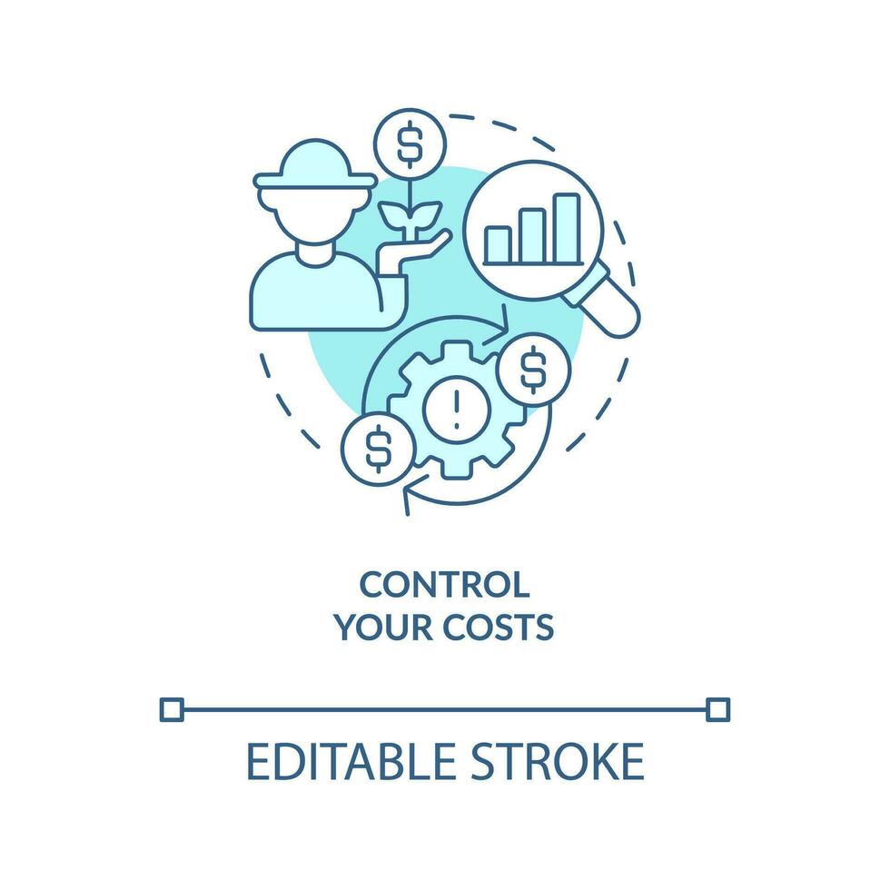 ao controle seu agro custos turquesa conceito ícone. gerir Fazenda o negócio despesas abstrato idéia fino linha ilustração. isolado esboço desenho. editável acidente vascular encefálico vetor