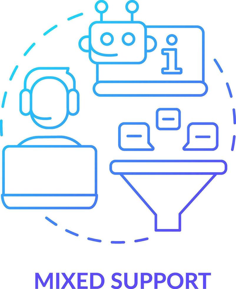 misturado Apoio, suporte azul gradiente conceito ícone. chatbot, ligar Centro. cliente noivado plataforma característica abstrato idéia fino linha ilustração. isolado esboço desenhando vetor