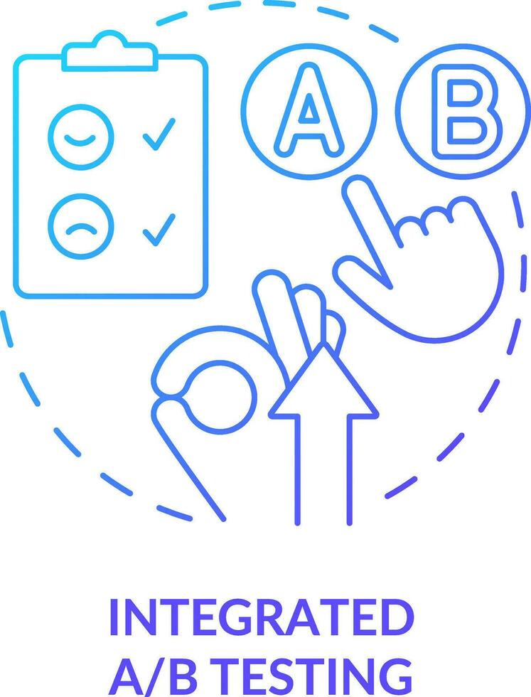 integrado ab teste azul gradiente conceito ícone. local na rede Internet versões. cliente noivado plataforma característica abstrato idéia fino linha ilustração. isolado esboço desenhando vetor