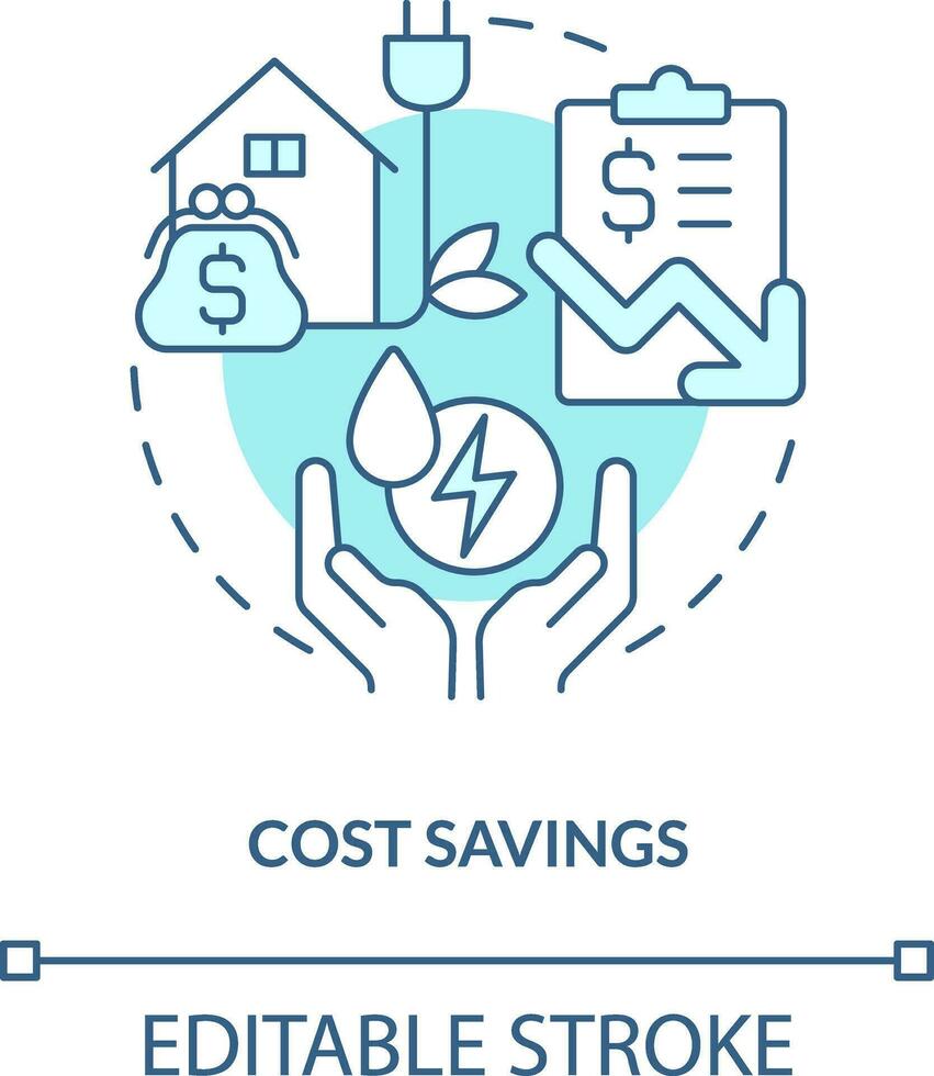 custo poupança turquesa conceito ícone. poder conservação. energia eficiência benefício abstrato idéia fino linha ilustração. isolado esboço desenho. editável acidente vascular encefálico vetor