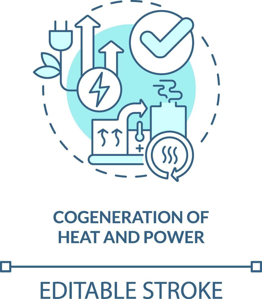 cogeração do calor e poder turquesa conceito ícone. energia eficiência abstrato idéia fino linha ilustração. isolado esboço desenho. editável acidente vascular encefálico vetor