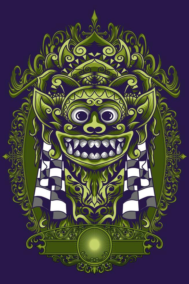 ilustração do barong bali batik verde imagens para estar impresso para moletons, Camisetas e adesivos vetor
