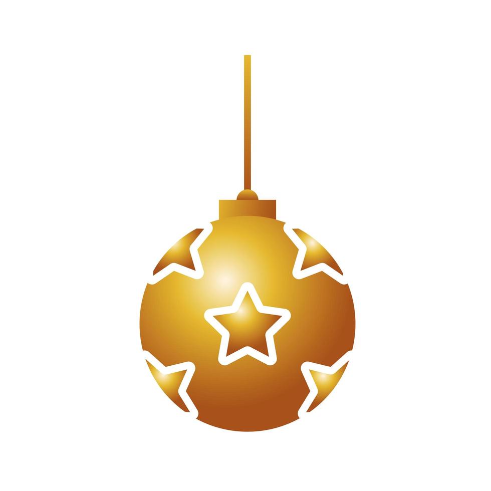 bola dourada feliz feliz natal com estrelas penduradas ícone decorativo vetor