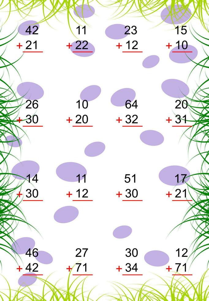 2 dígito Adição fichas de trabalho sem reagrupamento vetor