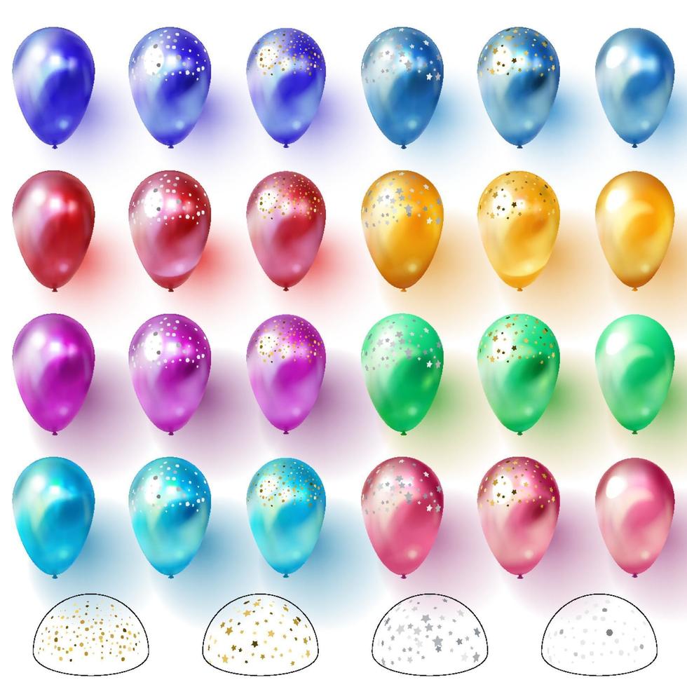 balões coloridos realistas com vetor realista de confete
