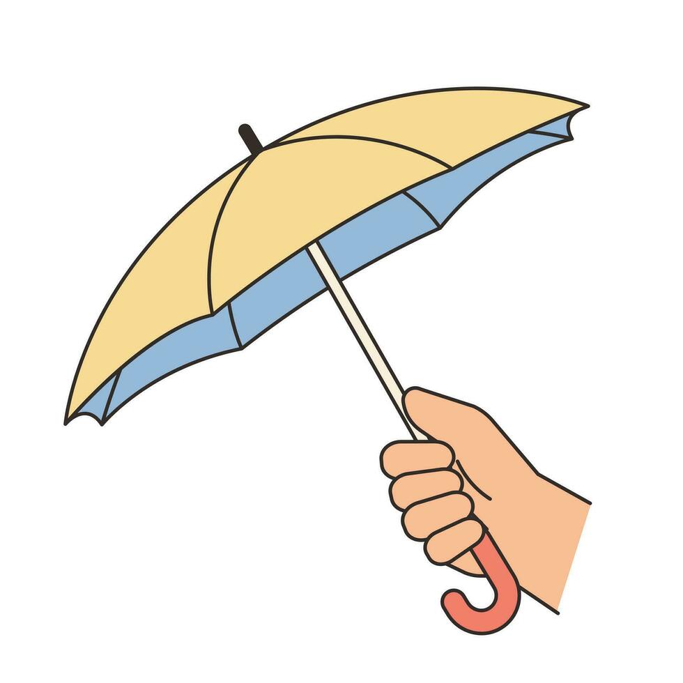 chuvoso dia. uma mão segurando a guarda-chuva. simples ilustração com contornos. vetor