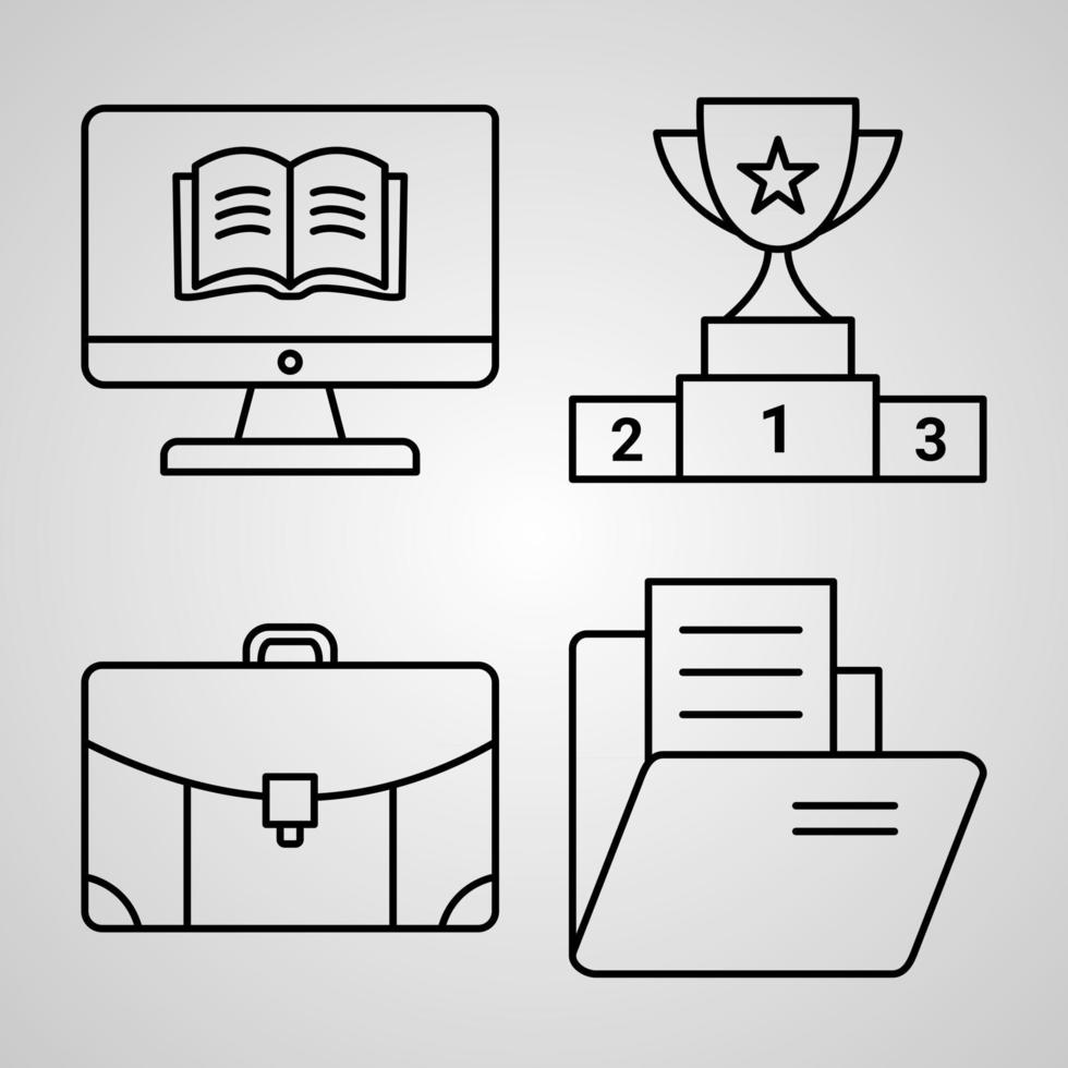 conjunto de ícones simples de ícones de linhas relacionadas de educação e aprendizagem vetor