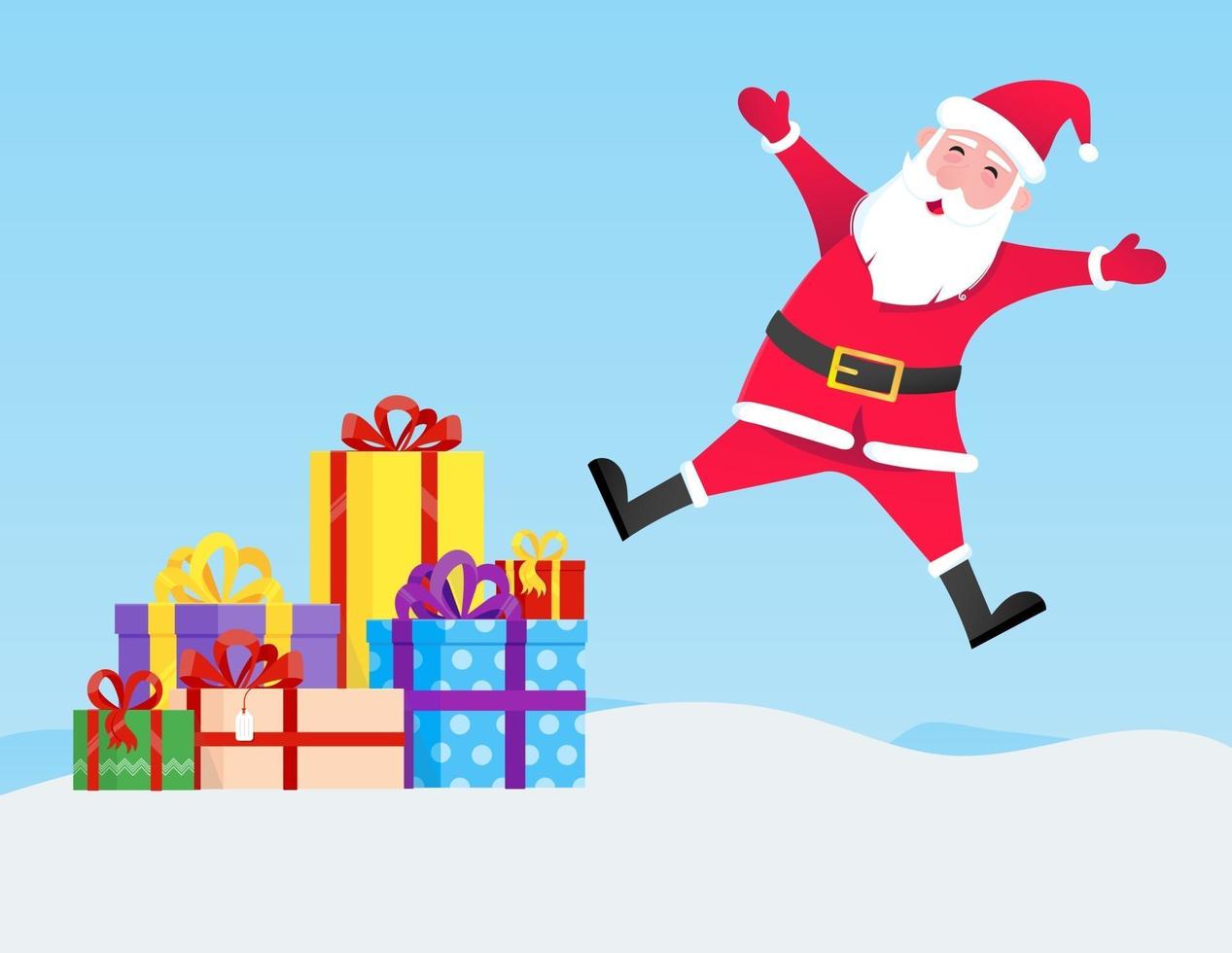 Papai Noel pula com barba de chapéu e personagem de estilo simples com rosto sorridente vetor