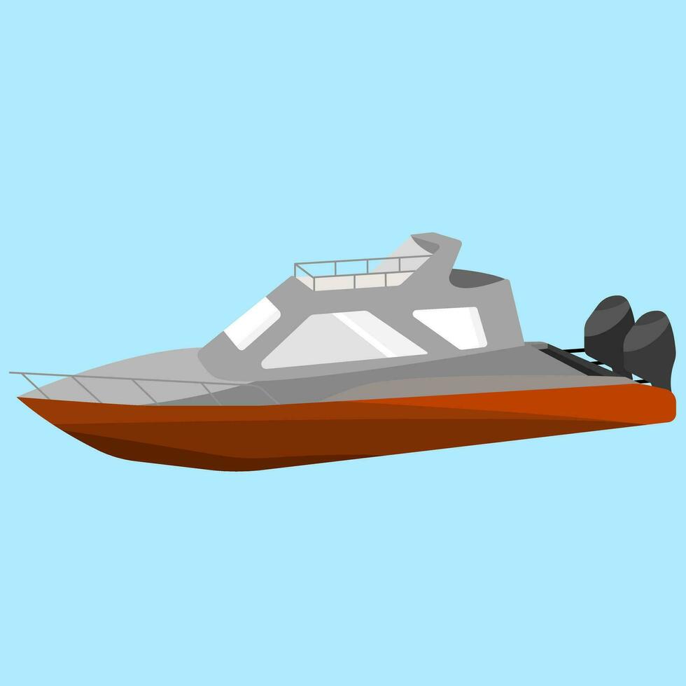 lancha, barco dentro vermelho e branco plano vetor ilustração Projeto
