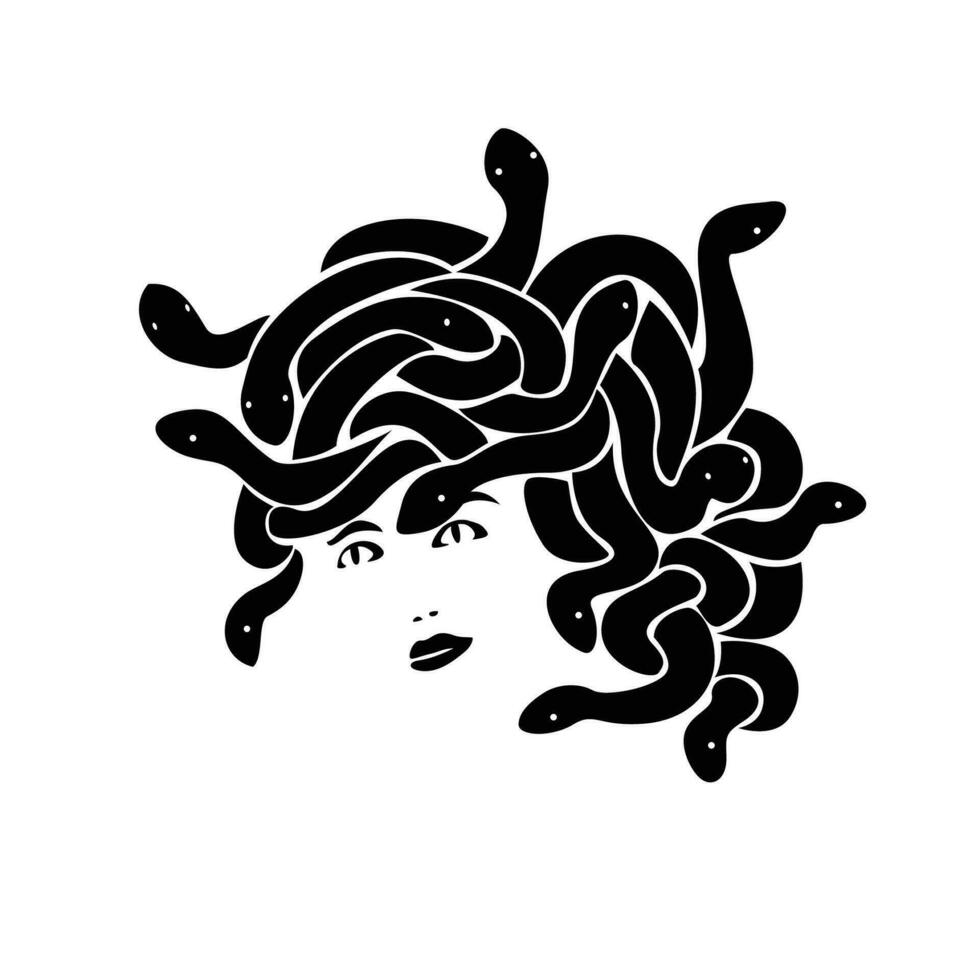 modelo de logotipo de cabeça de medusa. personagem da mitologia grega antiga. mulher com cabelo de cobra. vetor