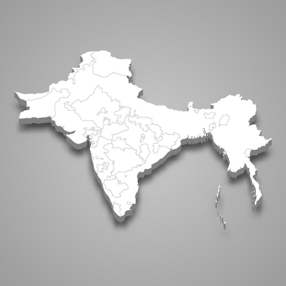 3d isométrico mapa do britânico raj indiano Império isolado com sombra vetor