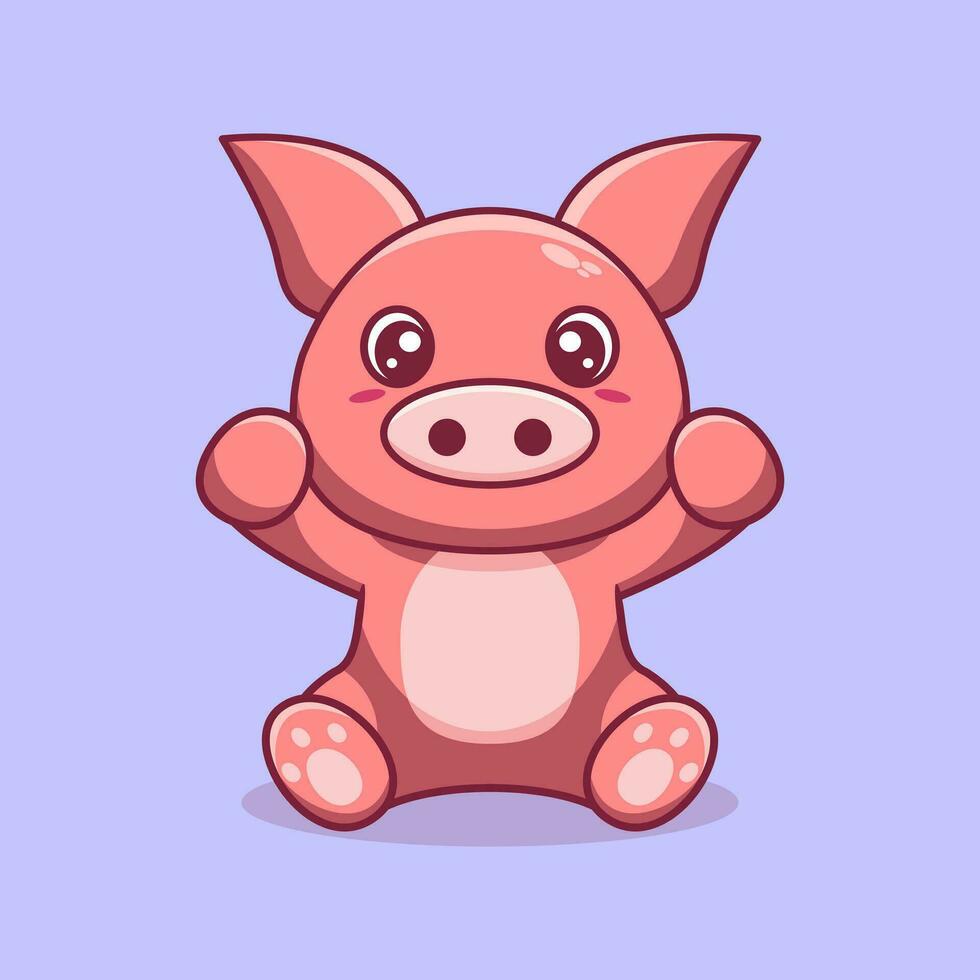 vetor porco sentado fofa criativo kawaii desenho animado mascote logotipo