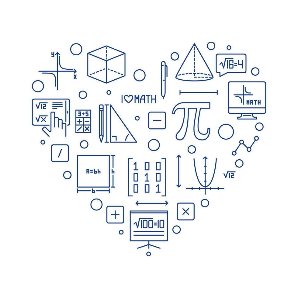 Eu amor Matemáticas coração vetor linear bandeira. matemática conceito conceito linha ilustração