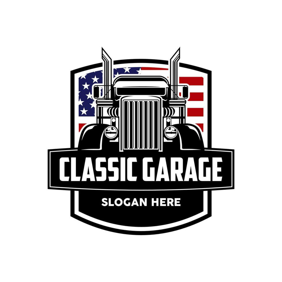 caminhão garagem inspiração logotipo Projeto. vetor ilustração com a imagem do a velho clássico carro, Projeto logotipos, cartazes, bandeiras, sinalização.