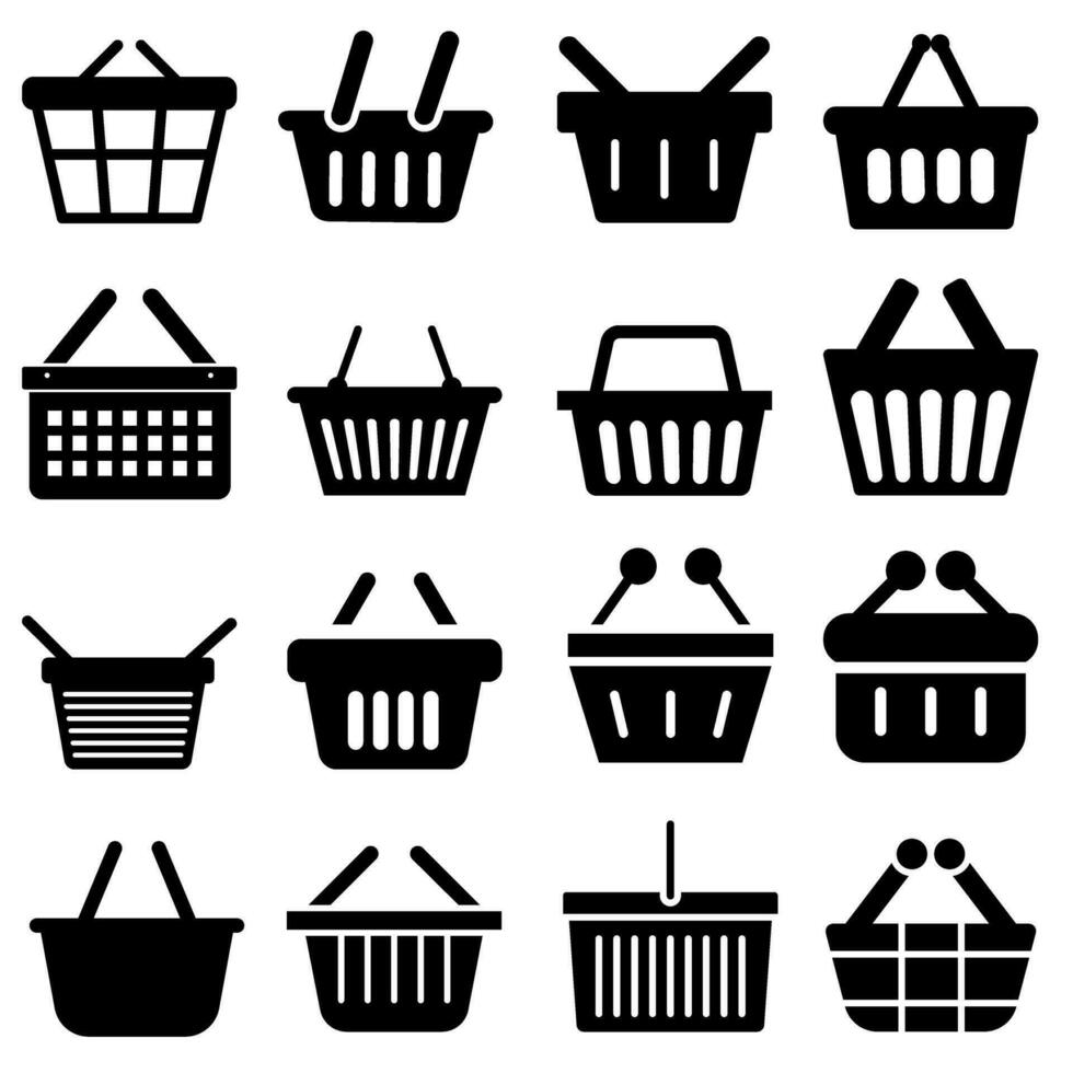 cesta ícone vetor definir. carrinho ilustração placa coleção. supermercado símbolo ou logotipo.
