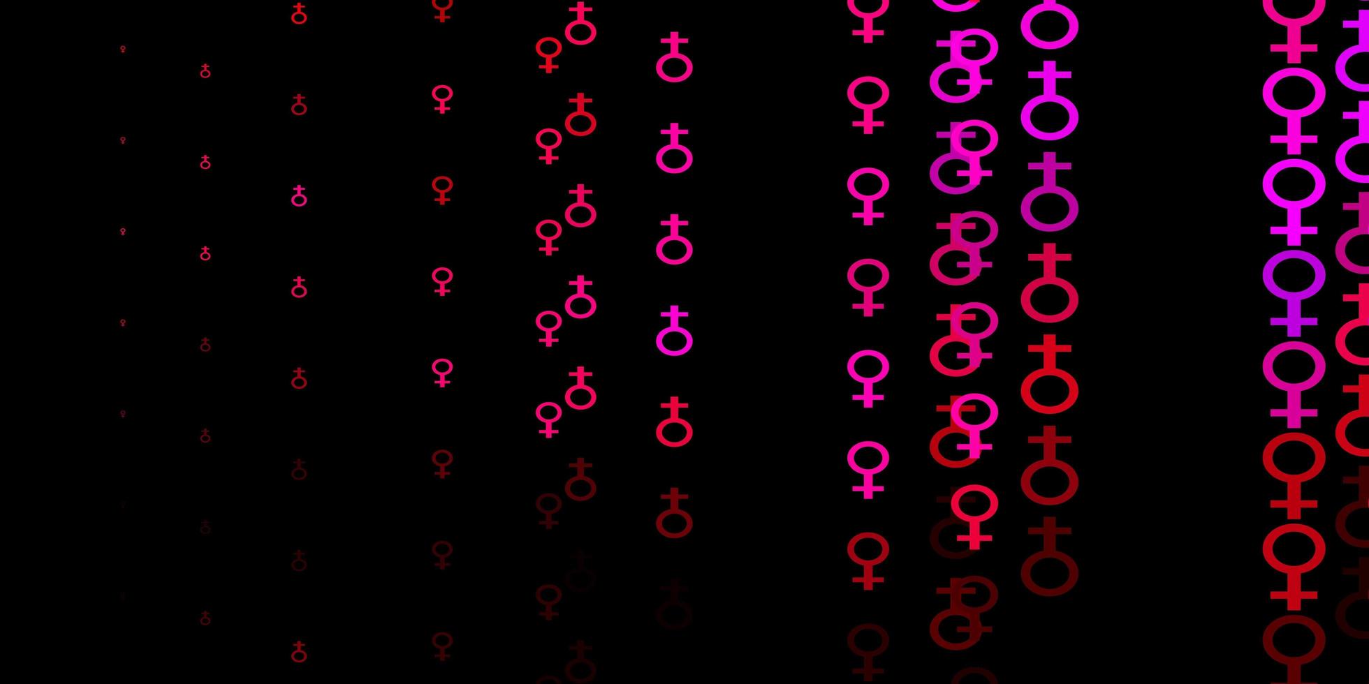 textura vector rosa escuro com símbolos dos direitos das mulheres
