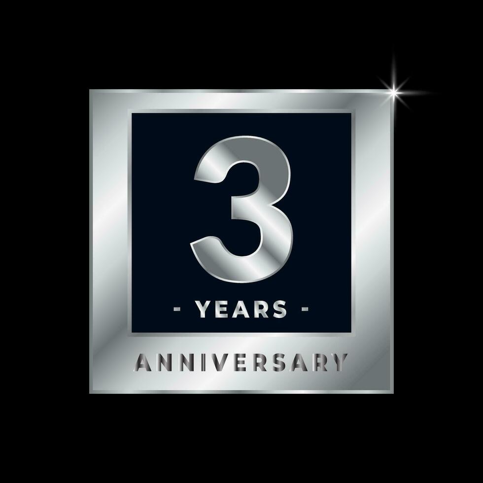 três anos aniversário celebração luxo Preto e prata logotipo emblema isolado vetor