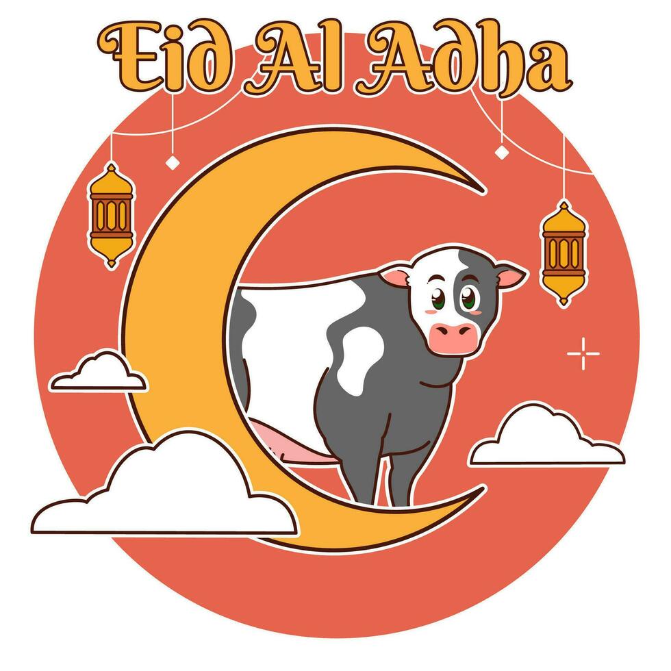 eid al adha, crescente lua e vaca vetor