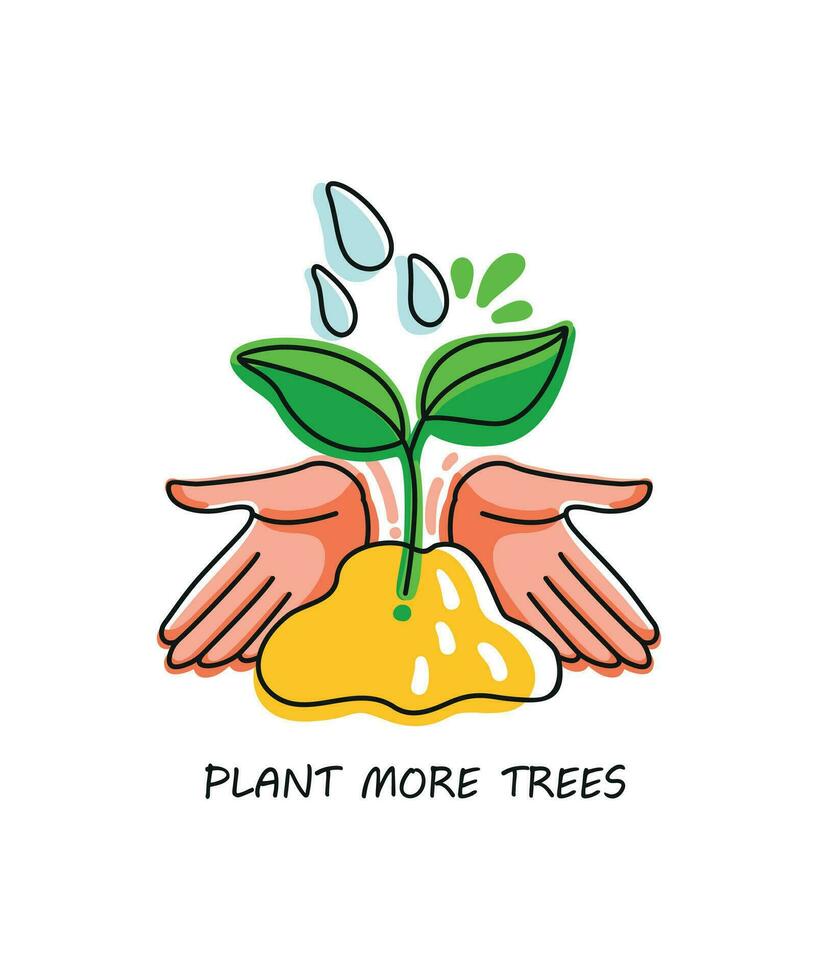 plantar Mais árvores Salve  seu planeta. eco rótulo mão retirou. vetor. vetor