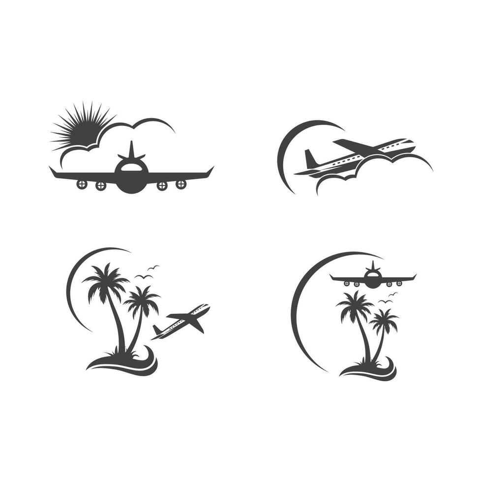 ícone do logotipo do vetor avião e palm da ilustração de viagens e agências