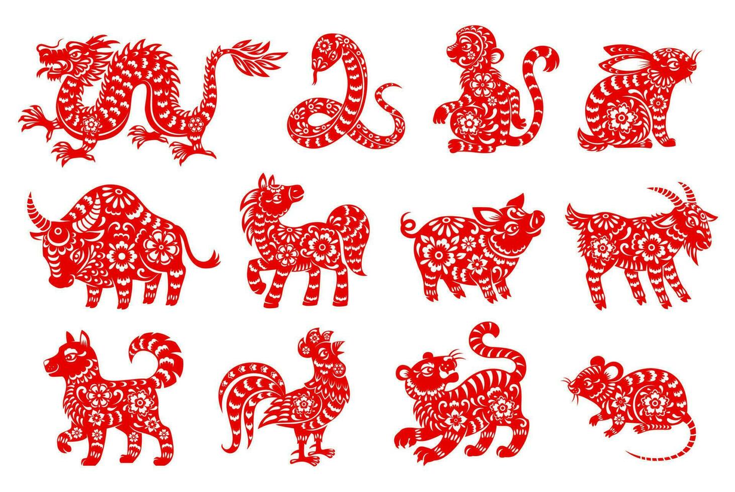 chinês horóscopo ou zodíaco animal símbolos vetor