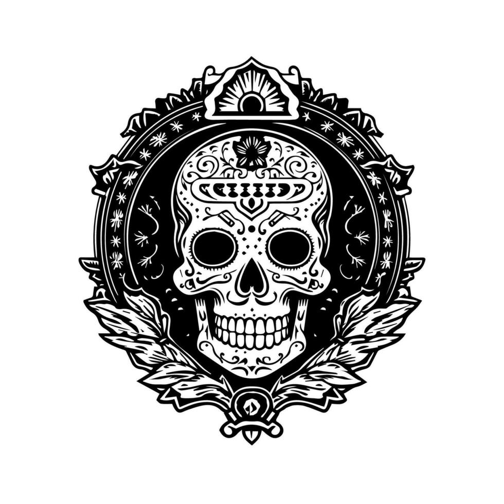 mexicano crânio emblema logotipo capturar a rico herança e simbolismo do México, perfeito para desenhos este comemoro mexicano cultura e tradição. vetor