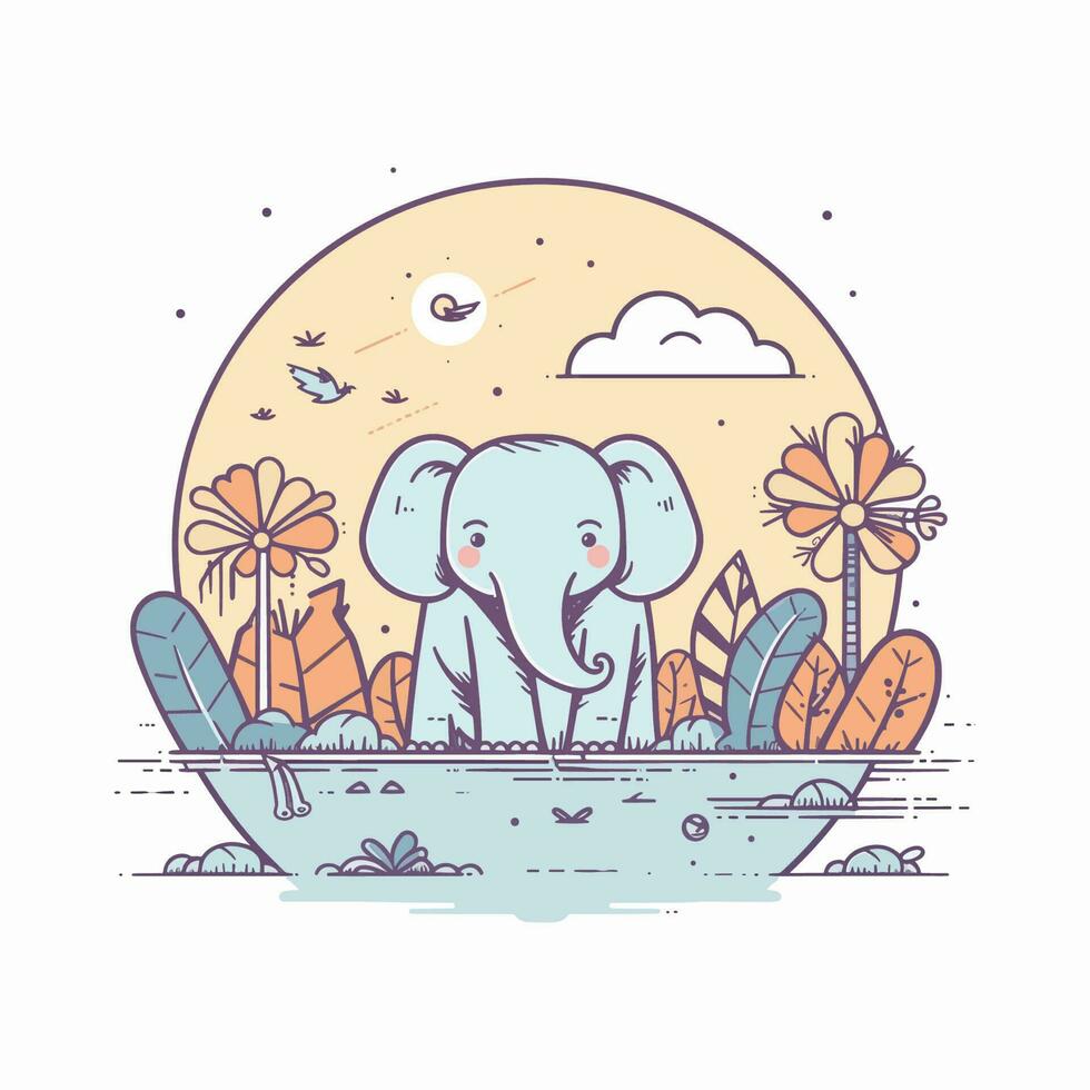 fofa kawaii elefante ilustração vetor