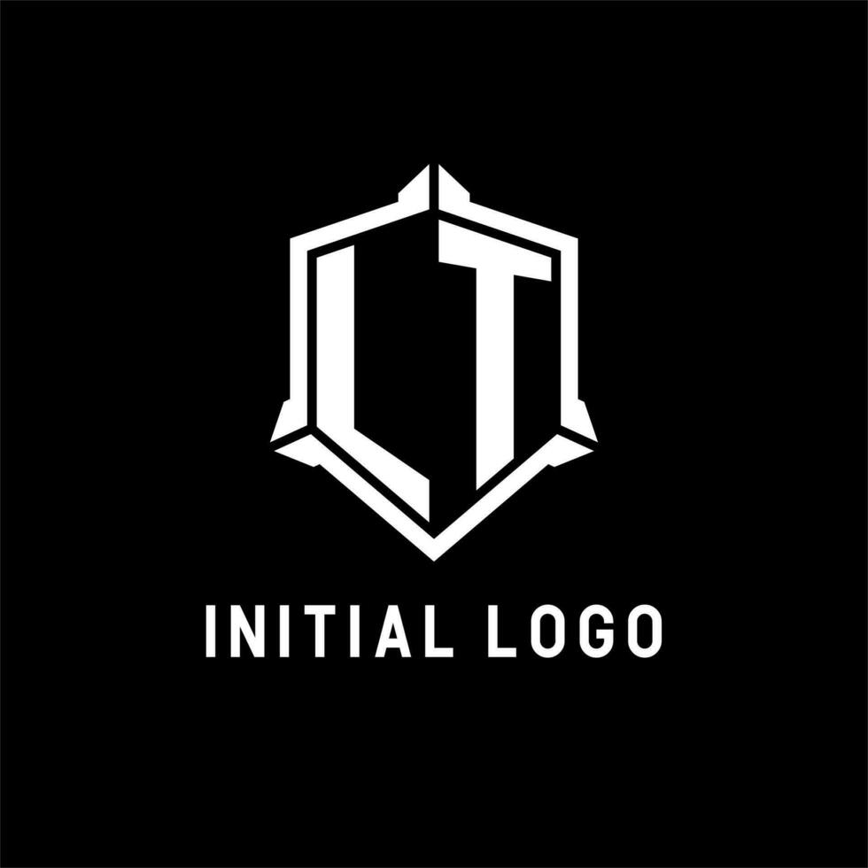 lt logotipo inicial com escudo forma Projeto estilo vetor