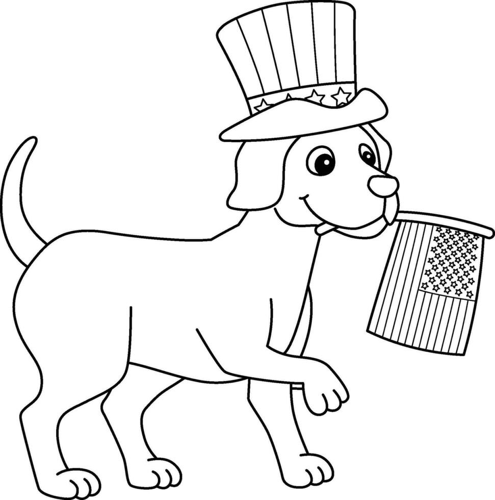 4º do Julho cachorro a comemorar isolado coloração página vetor