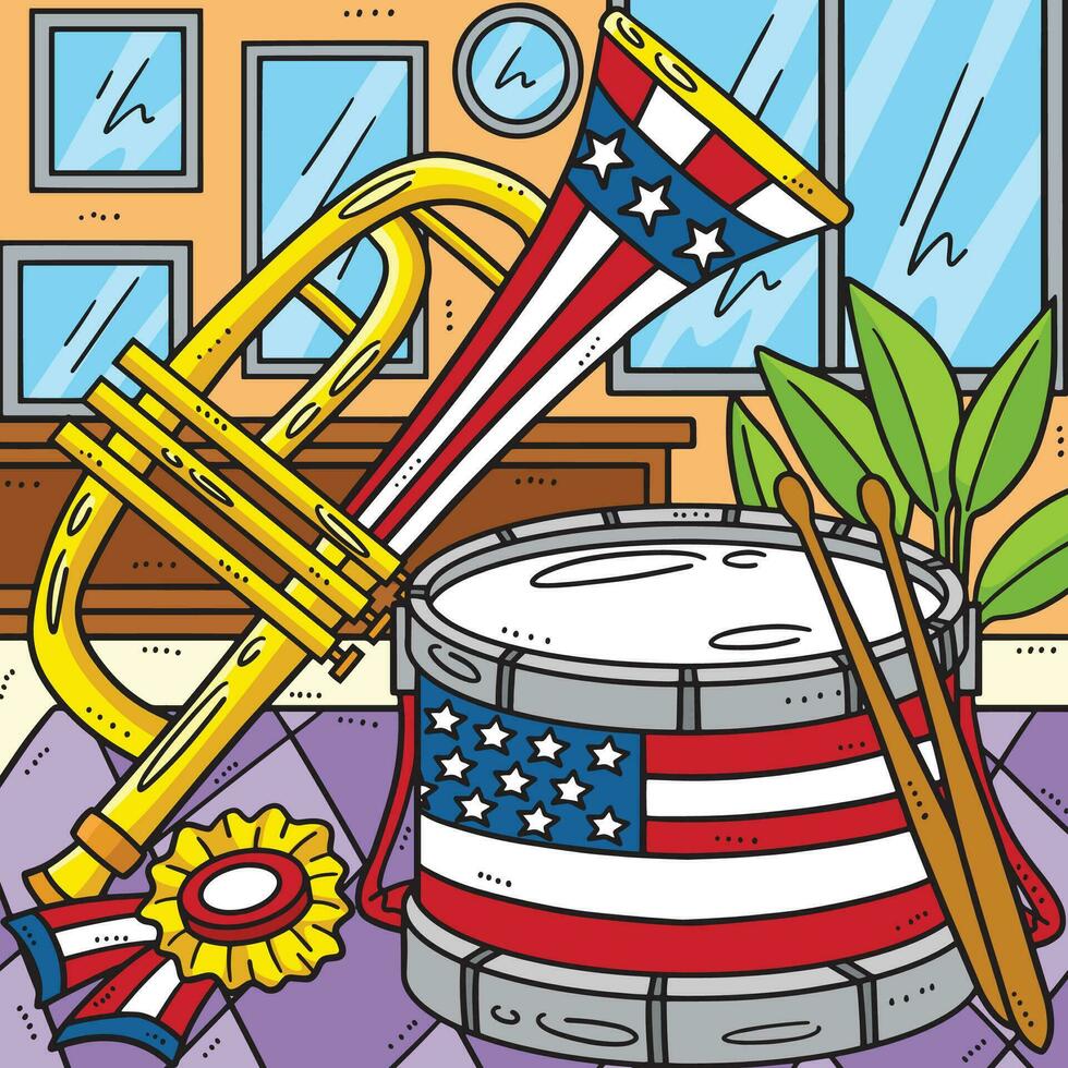 4º do Julho marcha tambor e trompete colori vetor